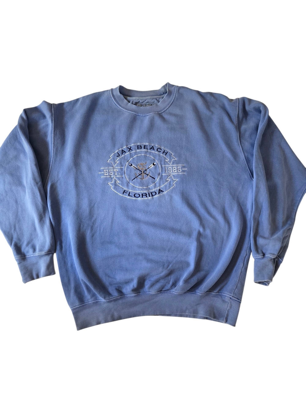 U.S. Vintage Jax Beach Florida Embroidered Sweatshirt L Blue